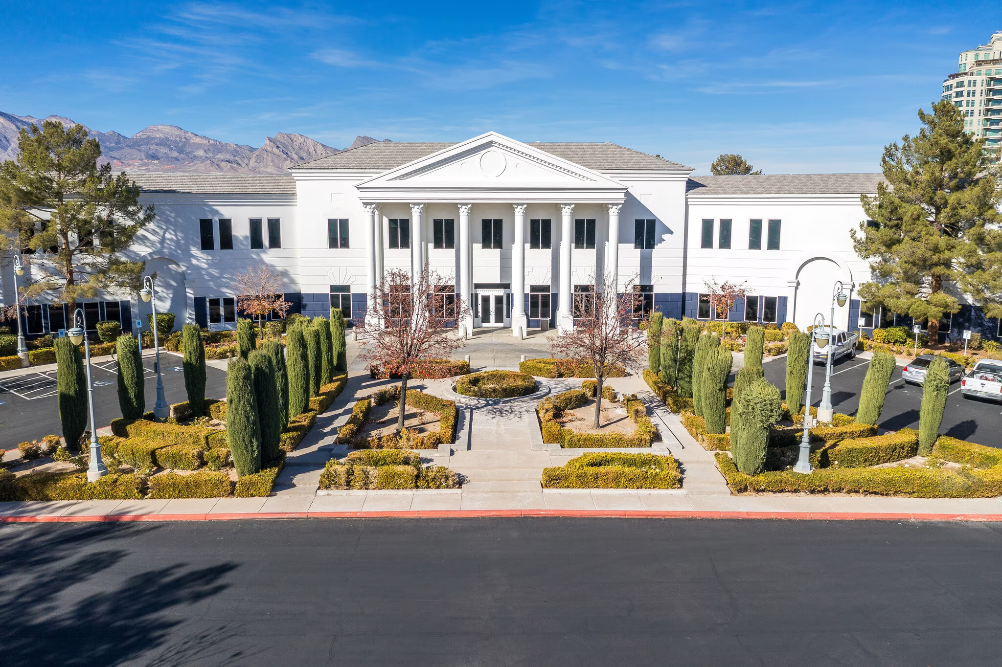 Exterior of Evolve Gynecology's medical office building in Las Vegas on a clear day